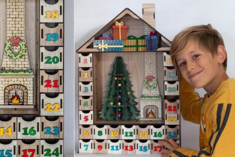 Calendario de Adviento 3D para Cortar con Láser - Casas de Madera DIY para Navidad SVG DXF