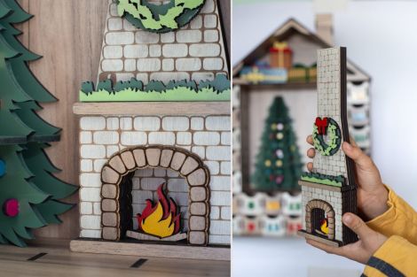 Calendario de Adviento 3D para Cortar con Láser - Casas de Madera DIY para Navidad SVG DXF