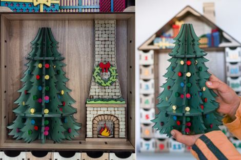 Calendario de Adviento 3D para Cortar con Láser - Casas de Madera DIY para Navidad SVG DXF