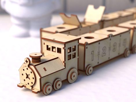 Calendario de Adviento de Tren - Diseño SVG para Cortes Láser - Decoración Navideña de Mad