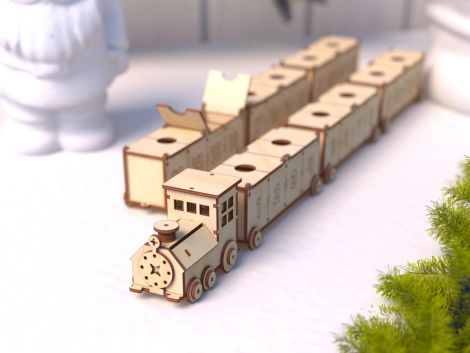 Calendario de Adviento de Tren - Diseño SVG para Cortes Láser - Decoración Navideña de Mad