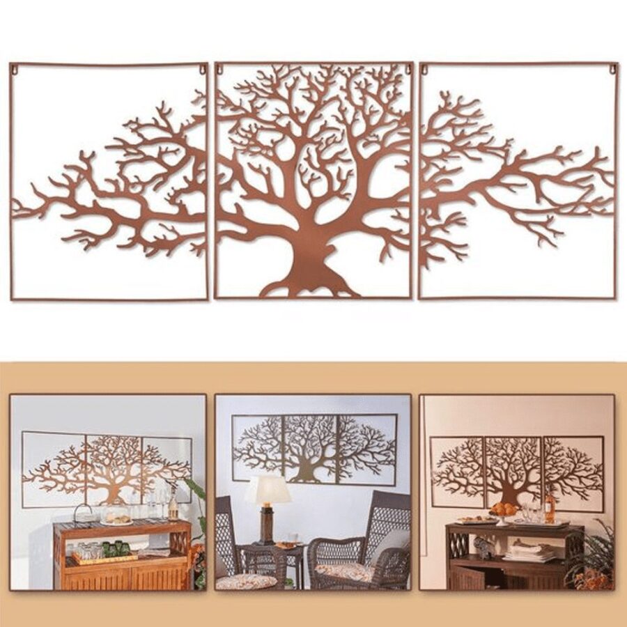 Cuadro Tríptico de Árboles: Arte Natural para Decoración