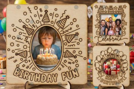 Marco de fotos Cumpleaños para corte láser y CNC, diseño personalizado incluido