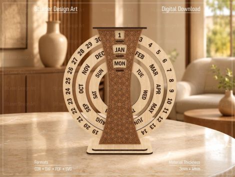 Calendario Perpetuo de Madera para Corte Láser - Archivos Vectoriales Listos para Usar