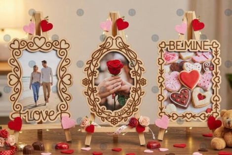 Paquete de marcos de fotos San Valentín para corte láser CNC