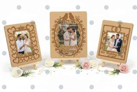 Marcos de fotos de boda para corte láser y CNC, archivos SVG y DXF incluidos