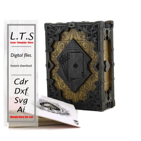 Caja de baraja para cartas con diseños vectoriales para corte láser CNC