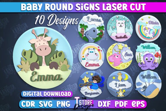 Diseño de letrero redondo bebé para corte láser y CNC, archivos SVG y DXF incluidos