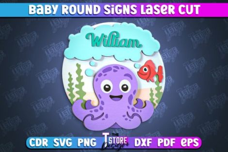 Diseño de letrero redondo bebé para corte láser y CNC, archivos SVG y DXF incluidos