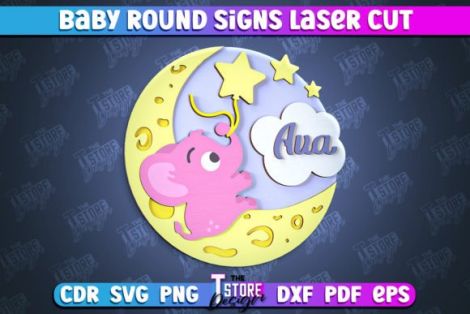 Diseño de letrero redondo bebé para corte láser y CNC, archivos SVG y DXF incluidos