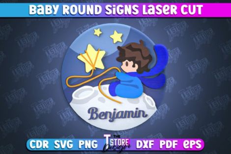 Diseño de letrero redondo bebé para corte láser y CNC, archivos SVG y DXF incluidos