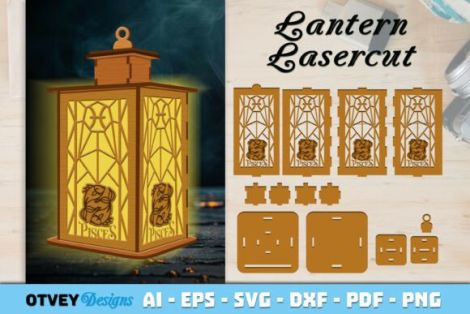 Paquetes de 12 linternas del zodiaco para corte láser y CNC, archivos SVG y DXF incluidos