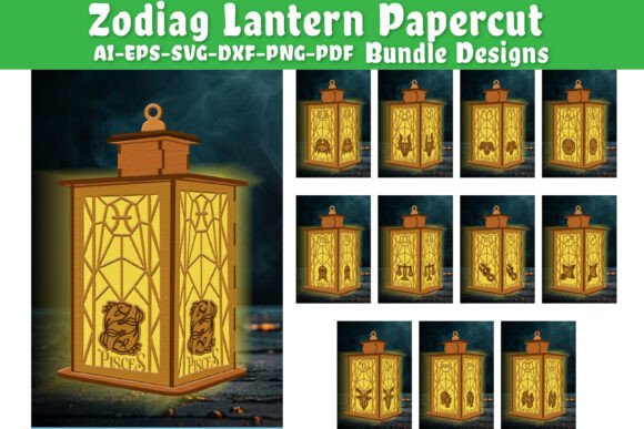 Paquetes de 12 linternas del zodiaco para corte láser y CNC, archivos SVG y DXF incluidos