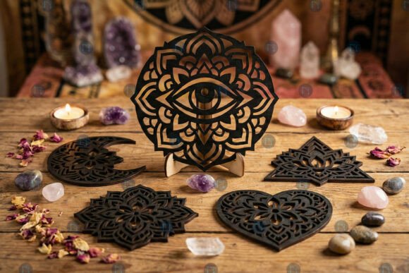 Paquete de símbolos espirituales mandala para corte láser y CNC