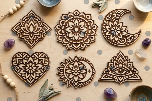 Paquete símbolos espirituales mandala para corte láser CNC