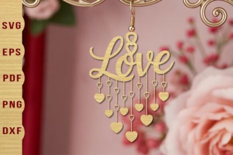 Pendientes de San Valentín para corte láser y CNC, diseño con corazoncitos