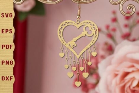 Pendientes de San Valentín para corte láser y CNC, diseño con corazoncitos
