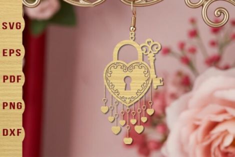Pendientes de San Valentín para corte láser y CNC, diseño con corazoncitos