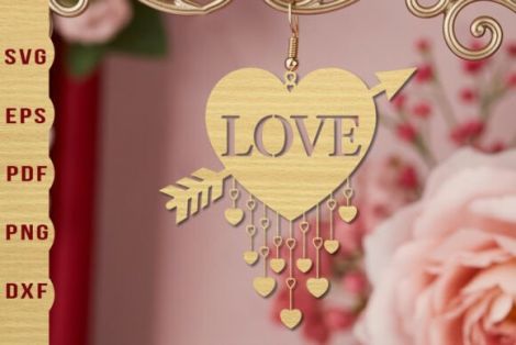 Pendientes de San Valentín para corte láser y CNC, diseño con corazoncitos