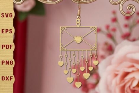 Pendientes de San Valentín para corte láser y CNC, diseño con corazoncitos