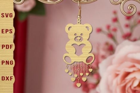 Pendientes de San Valentín para corte láser y CNC, diseño con corazoncitos