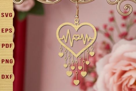 Pendientes de San Valentín para corte láser y CNC, diseño con corazoncitos