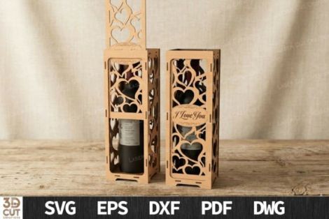 Paquete de caja de vino para San Valentín con diseño para corte láser