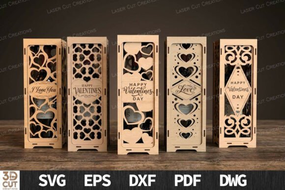 Paquete de caja de vino para San Valentín con diseño para corte láser