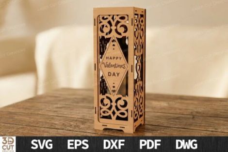 Paquete de caja de vino para San Valentín con diseño para corte láser