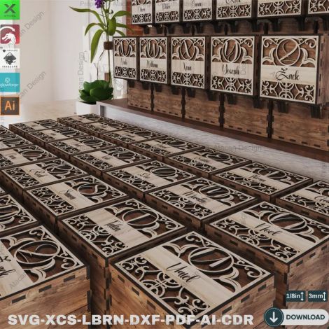 Caja madera personalizada para monograma con diseño para corte láser CNC