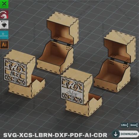 Caja madera personalizada para monograma con diseño para corte láser CNC