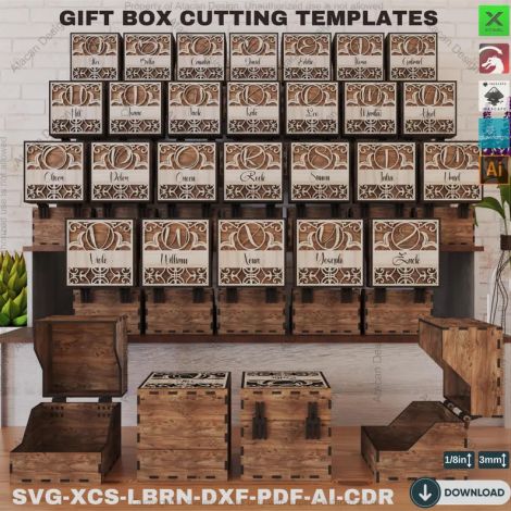 Caja madera personalizada para monograma con diseño para corte láser CNC