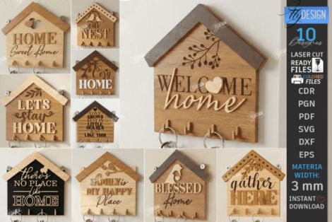 Soporte de llaveros decorativo para pared ideal para corte láser y CNC