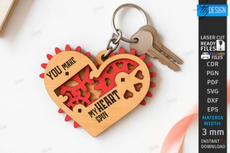 Llaveros de corazón mecánico para corte láser y CNC