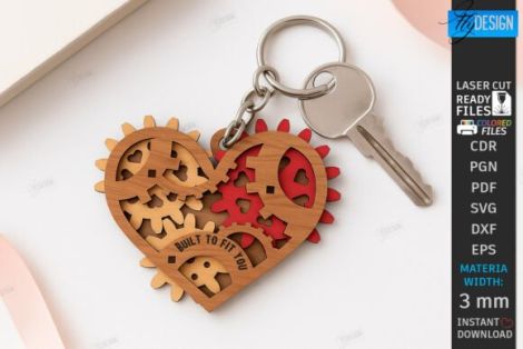 Llaveros de corazón mecánico para corte láser y CNC