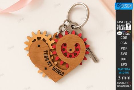Llaveros de corazón mecánico para corte láser y CNC