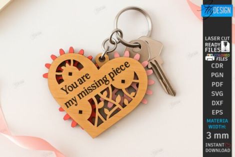 Llaveros de corazón mecánico para corte láser y CNC