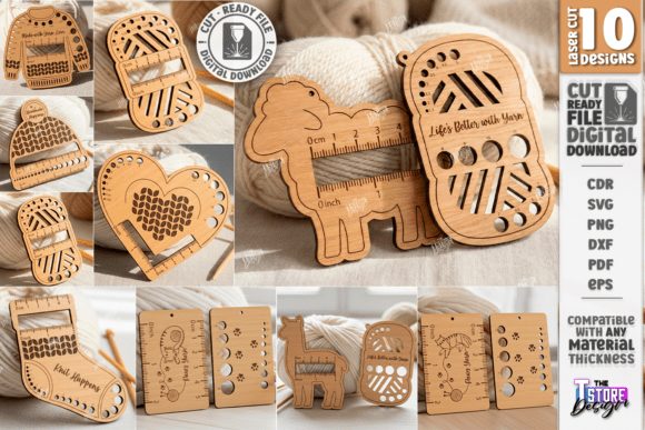 Regla y medidor de agujas para tejer con diseño CNC ideal para manualidades