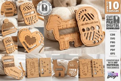 Regla y medidor de agujas para tejer con diseño CNC ideal para manualidades