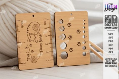 Regla y medidor de agujas para tejer con diseño CNC ideal para manualidades