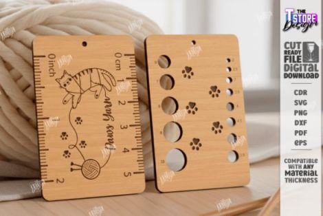 Regla y medidor de agujas para tejer con diseño CNC ideal para manualidades