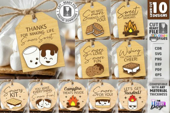 Etiquetas personalizadas S'mores para corte láser CNC, archivos SVG y DXF incluidos