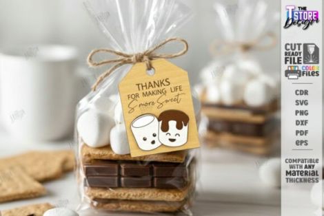 Etiquetas personalizadas S'mores para corte láser CNC, archivos SVG y DXF incluidos