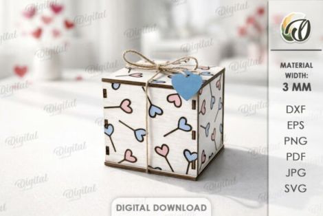 Paquete de cajas de regalo San Valentín para corte láser y CNC
