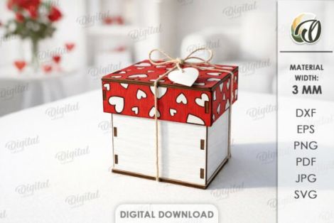 Paquete de cajas de regalo San Valentín para corte láser y CNC