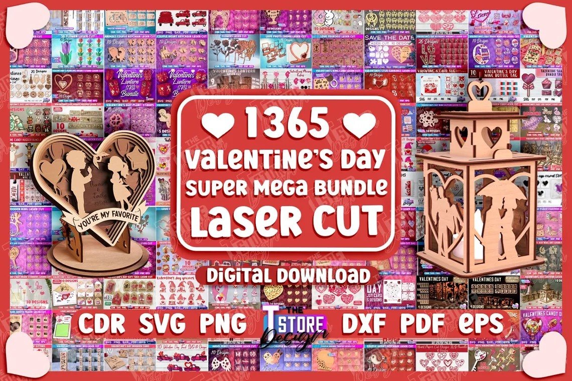 Pack San Valentín para corte láser y CNC con diseños A3