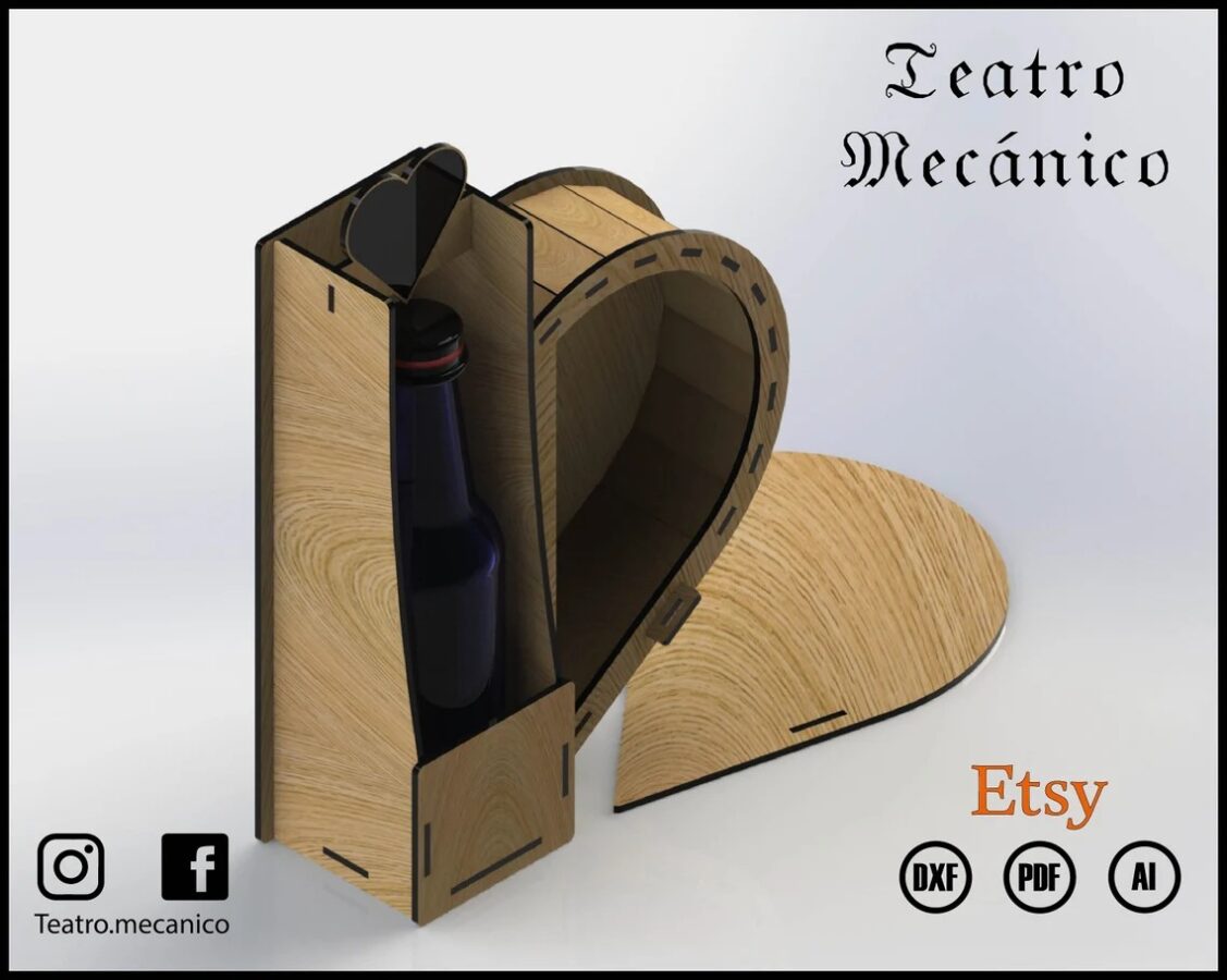 Caja Corazon Botella Día del Padre para corte láser y CNC