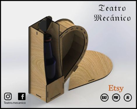Caja Corazon Botella Día del Padre para corte láser y CNC