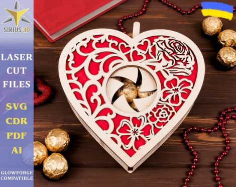 Caja de regalo con corazón para corte láser y CNC, archivos SVG e DXF incluidos
