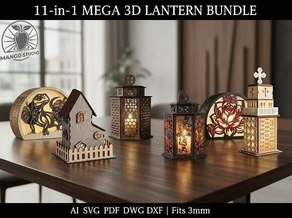 Paquete Mega de Linternas 3D de Madera para Crear Ambientes Únicos